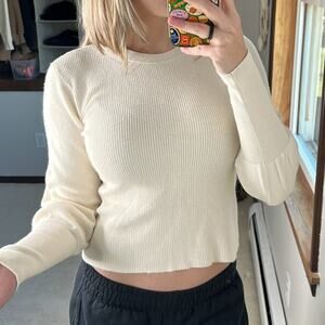 Theory: Cream Ribbed Sweater